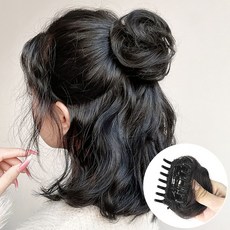 미즈코스 똥머리 볼륨 가발 집게핀 여자 볼륨 당고머리 만두머리 올림머리 부분가발, 2.곱슬머리-블랙, 1개