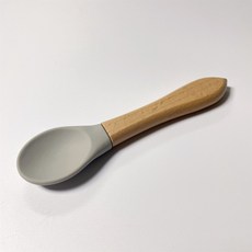 懶懶喵寵物罐頭勺 寶寶湯匙 寵物湯匙 寵物餵食勺 罐頭勺子 矽膠勺子 罐頭湯匙 木柄勺 矽膠勺 矽膠湯匙 餵食湯匙, 1個, 岩石灰, 淺灰色