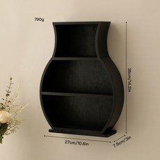 북유럽 원목 벽걸이 키홀더 현관 열쇠 수납 벽면 정리용 인테리어, 1단, 8_블랙꽃병선반못걸이포함