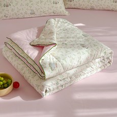 물세탁 가능한 면 여름용 이불 에어컨 이불 세탁기 사용 가능한 얇은 이불, 150*200cm 싱글 여름 이불, 꽃향기 토끼 이야기