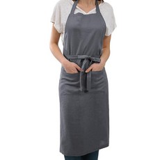 Amazhiyu Pure 린넨(마) 주머니가 있는 주방 앞치마 여성용 남성용 요리사 요리 BBQ 공예 회색., 회색