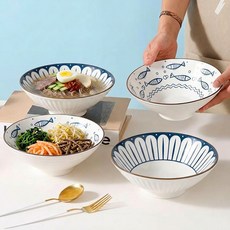 WHH 북유럽 예쁜 도자기 면기 세트 냉면 그릇 우동그릇 대접 그릇 국그릇, 4개, A+B 4개, A+B