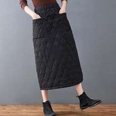 롱스커트 밴딩 퀄팅 치마 다이아몬드 여성 패딩 1P