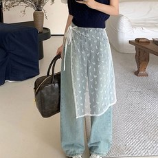 시스루 레이어드 랩 스커트 레이스 코디 여성 패션 2컬러