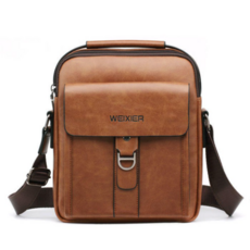 WEIXIER 男士皮革斜背包 復古商務單肩包, 8606紅棕色