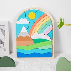 兒童木製立體拼圖 彩虹山景益智玩具, 彩虹 彩虹配對板, 1個