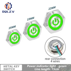 16/19/22mm 전선 포함 숏 스트로크 방수 금속 푸시 버튼 스위치 1NO 순간 자체 재설정 Led 조명 12-24V, 02 16MM, 14 G Power label, 01 12-24V