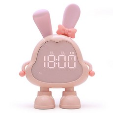 토끼 알람 탁상시계 무드등, 핑크