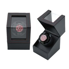 自動上鍊盒 - 碳纖維紋紅線款單錶位 自動上鍊錶盒 搖錶器, 1個, 自動上鍊盒-碳纖維紋紅線款1位, 碳纖維紋紅線款