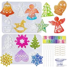 크리스마스 실리콘 레진 몰드 순록 나무 눈송이 하트 벨 포함 DIY 공예용 6가지 디자인, 크리스마스 실리콘 레진 몰드, 순록, 나무, 눈송이,