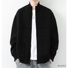 韓版男士開衫毛衣，秋冬新款寬鬆休閒加厚保暖立領針織衫線衣外套【臺灣出貨】