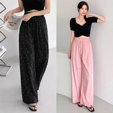 모어 스몰도트 와이드팬츠 3color 여성 밴딩팬츠 땡땡이 패턴 루즈핏 데일리 바지