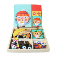 旭陽教育用品社 益智木製玩具 人物五官磁鐵拼圖玩具/磁性拼拼樂/兒童益智玩具, 1套, 12片