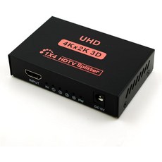 VKBAND HDMI 스플리터 1 in 4 Out V1.4 전원 공급 1x4 포트 박스로 풀 울트라 HD 1080P 4K2K 및 3D 해상도 지원입력 14 출력
