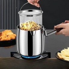 스테인리스 소형 튀김기 가정용 미니 튀김 냄비 필터 포함, 2L 호두나무 세트, 기본 색상