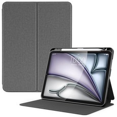 DTTO 아이패드 에어 11인치 케이스 M3/M2 (2025/2024) / 아이패드 에어 5세대/4세대 10.9인치(2022/2020)용 [미끄럼 방지 질감] 펜슬 홀더가 있, 회색, 1개