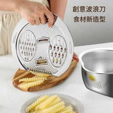 304不鏽鋼 切菜神器 刨絲器 洗菜盆 瀝水籃, 304食品級不鏽鋼 304本色刨絲蓋 單蓋, 1套