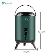 스테인레스 스틸 밀크티 절연 버킷 상업용 대용량 콜드 더블 레이어 두유 음료 온도계 차 음료 절연 버킷, 8L 다크 그린
