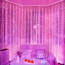 웨딩 장소 문자열 빛 LED 커튼 조명 축제 8 모드 USB 플러그 장식 휴일 방 배경 벽 크리스마스, USB 3Mx2M 200LEDs, Pink