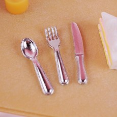 [이브닝메종] 미니어처 스푼 포크 나이프 3p 세트 2color, 실버 rsA1, 1개