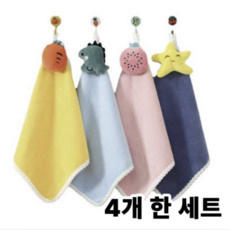 리브온 걸이형 캐릭터 핸드타월 흡수력 좋은 주방 욕실 수건, 4개, 혼합색상