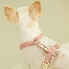 이름 무료 각인 앞섬방지 H형 강아지 하네스 기본형, 인디핑크