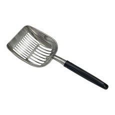 不銹鋼金屬貓砂鏟子 細孔膨潤土專用貓咪寵物豆腐神器大號礦砂長柄, 1個, 鋁合金黑色貓砂鏟一把