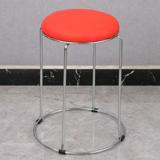 화장대 의자 거실 북유럽, 레드 가죽 4기둥 실버 프레임