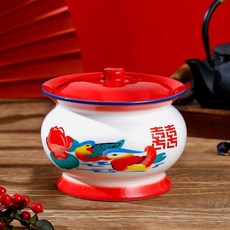 新品 復古痰盂大碗食品級耐高溫大號懷舊馬桶帶蓋湯麪碗陶瓷碗 副廠商品, 1個, 紅色復古懷舊1000ML麪碗+蓋子, 紅色