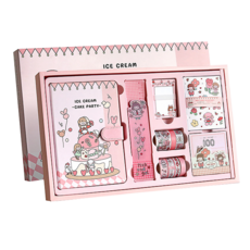 線條藍色日記裝飾套組 6 種設計, 粉色（可愛的朋友）