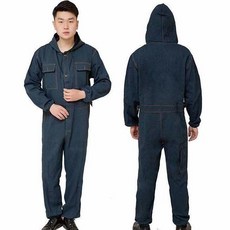 牛仔連體工作服 純棉透氣防塵勞保服, 1個, 黑紗牛仔連體服,180XXL, 黑紗牛仔