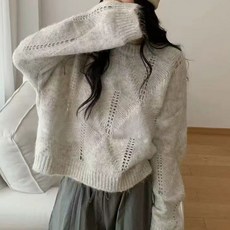 cammello 펀칭 오버핏 라운드넥 플러피 니트 스웨터 가을겨울 니트티