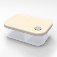 米立風物 矽膠保鮮盒 微波爐加熱餐盒 分格便當盒, 1個, 2格透色+米色蓋+灰色塞