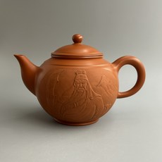 林永輝手拉坏紫砂泡茶壺 朱泥色 480ml 手工雕刻功夫茶具, 1個