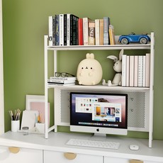 GAPINO 철제 타공보드 책상선반 컴퓨터 책상위 선반 책장 수납 책꽂이, 화이트, 2단