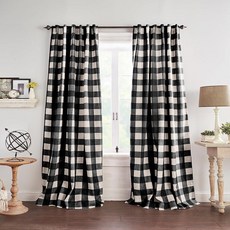 Elrene Home Fashions Farmhouse Living Grainger 버팔로 체크 암막 창문 커튼 로드 포켓 탭이 있는 거실 및 침실 드레이프 132.1 x, Black