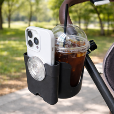 바이해랑 가벼운 손 유모차 컵홀더 핸드폰 거치대, 1개, 블랙