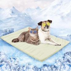 여름 냉감 패드 강아지 고양이 쿨매트 씬리얼 개 쿨링 매트 리버서블 셀프 패드쿨 앤 웜 48인치 x 28인치 두꺼운 얼음 쿨 크레이트 케넬 소파 실내 젤 세탁기 사용 가능, Beige, Medium(36" L x 23" W x 1.0" HT