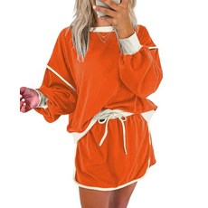 SELINK 여성용 스트라이프 투피스 의상 트랙수트 오버사이즈 라운지 세트 캐주얼 상의와 치마바지 매칭 세트 X13 블랙 XXL