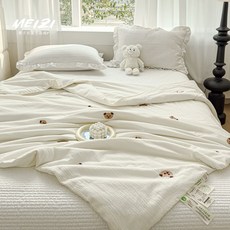 A類母嬰級大豆被胎：物理防蟎、四季被、水洗棉、雙層皺皺紗，單人/雙人適用, 熊貓,110*150cm夏涼被