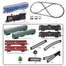 전동 증기 기차 레일 증기기관차 모형 기차놀이 합금 나오는, 일반 배터리, 7 블루 오리엔탈 기관차 + 클래식 기관차 + 6 객차, 1개