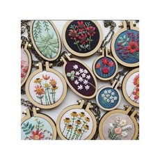 작은 둥근 나무 자수 후프 프레임 키트 미니어처 주얼리 DIY 미니 타원 목걸이 브로치 다육식물 펜던트 선물 12개 세트