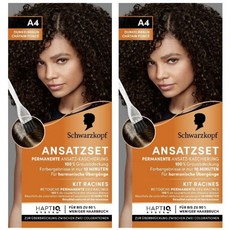 Schwarzkopf 슈왁스코프 루트 세트 A4 다크 브라운 레벨 3 4 x 45ml 10분 만에 헤어라인 커버하는 영구 헤어 컬러 자연스러운 뿌리 컬러로 조화로운 전환, 45 ml (2er Pack)