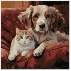 소파 위의 팔 크로스스티치 키트 14점 150×150 스티치 26×26cm 고양이 개 카운트 크로스스티치 키트.