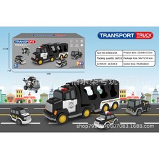 工程車燈光音樂運輸車慣性消防車貨櫃汽車兒童玩具, 【黑色收納警車】1只大車+4只小車-彩盒, 1個