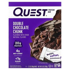 Quest Nutrition 프로틴바 더블 초콜릿 청크 바 4개 각 60g(2.12온스), 60g