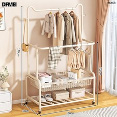 DFMEI 貓耳雙杆掛衣架家用落地款衣服包包收納架可移動帶置物秋冬衣帽架, 100cm奶白色-貓頭平架