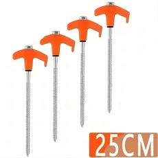 MuqiNush 4pcs 야외 텐트 네일 스크류 앵커 페그 나사 그라운드 탄소강 육각 플라스틱 헤드, 02 4Pcs Orange-25cm