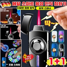 [독일 개발] 1/1+1 메탈 스마트 음성 인식 점화기 방풍 라이터 Type-C 빠른 충전 피젯 스피너 다양한 점화 방식 음성 인식 멋진 조명 효과 사은품 랜덤 증정, 2개, 블랙