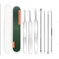 嗨購優選 7件套 痤瘡夾套裝，清潔黑頭粉刺美容工具, 1個, 銀色